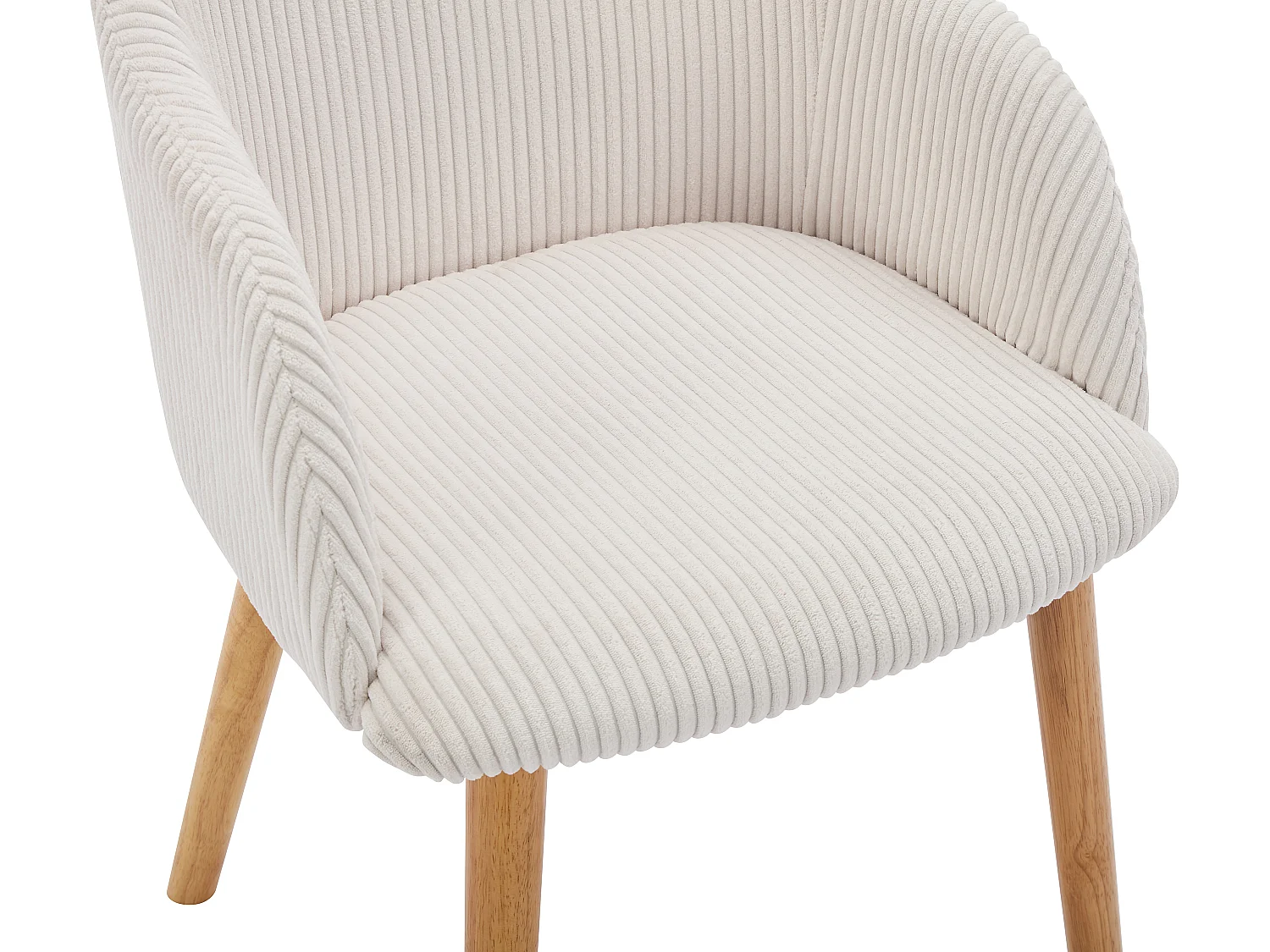 Conjunto de 2 cadeiras com apoios de braço em veludo canelado e madeira de hévea cor creme - JELISA