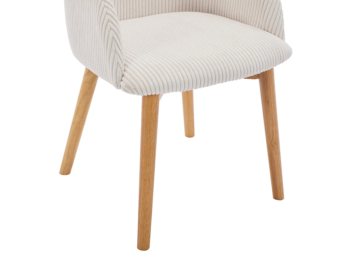 Conjunto de 2 cadeiras com apoios de braço em veludo canelado e madeira de hévea cor creme - JELISA