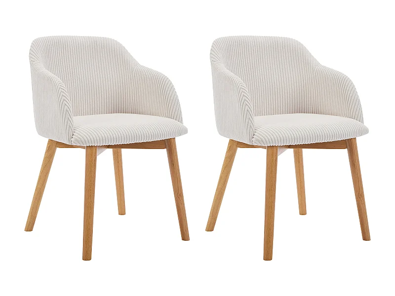 Set van 2 stoelen met armleuningen van ribfluweel en heveahout - Crèmewit - JELISA
