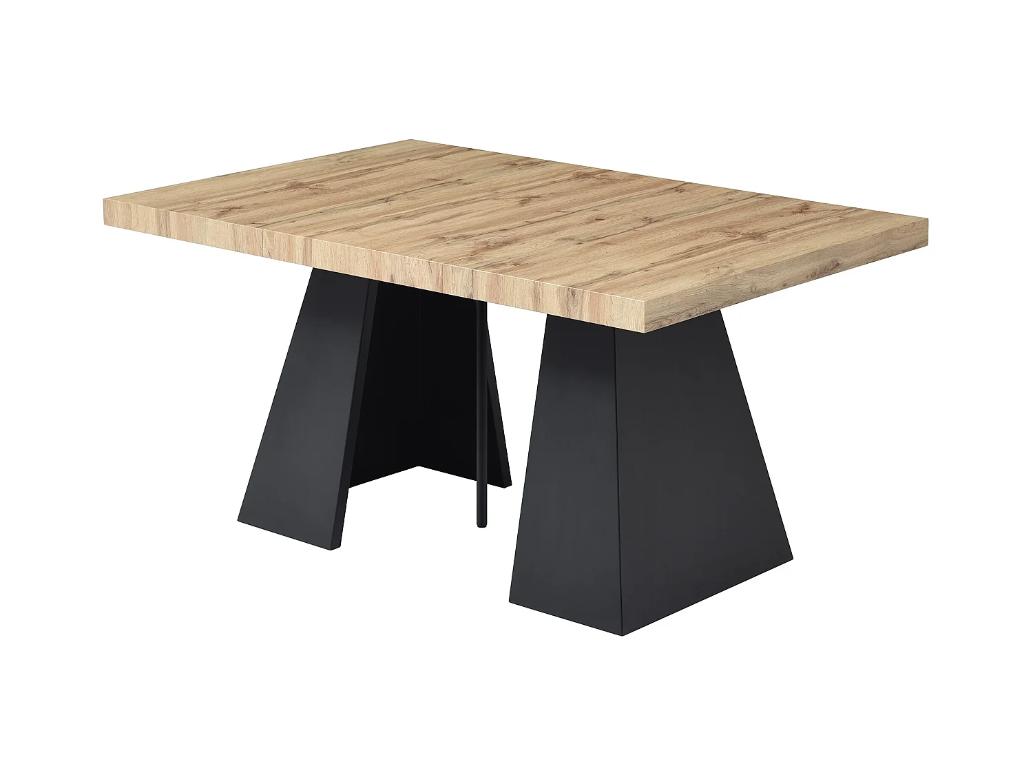 Table à manger extensible 4 à 10 personnes en MDF et métal - Naturel et noir - EMELIA