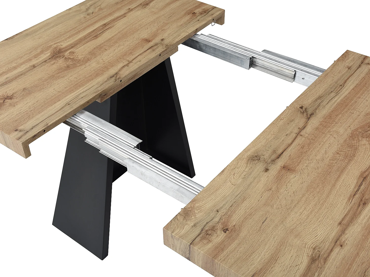 Table à manger extensible 4 à 10 personnes en MDF et métal - Naturel et noir - EMELIA