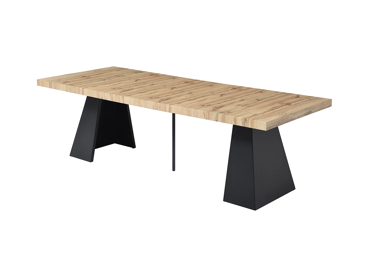 Mesa de comedor extensible de 4 a 10 personas en MDF y metal - Natural y negro - EMELIA