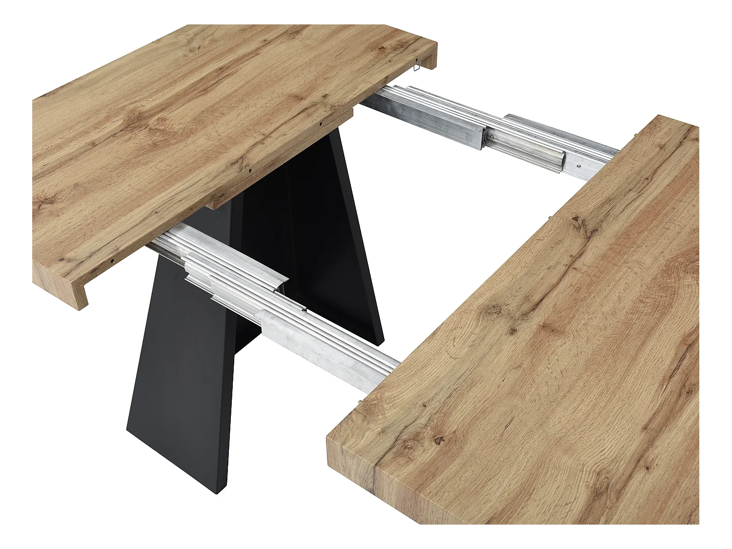 Mesa de comedor extensible de 4 a 10 personas en MDF y metal - Natural y negro - EMELIA