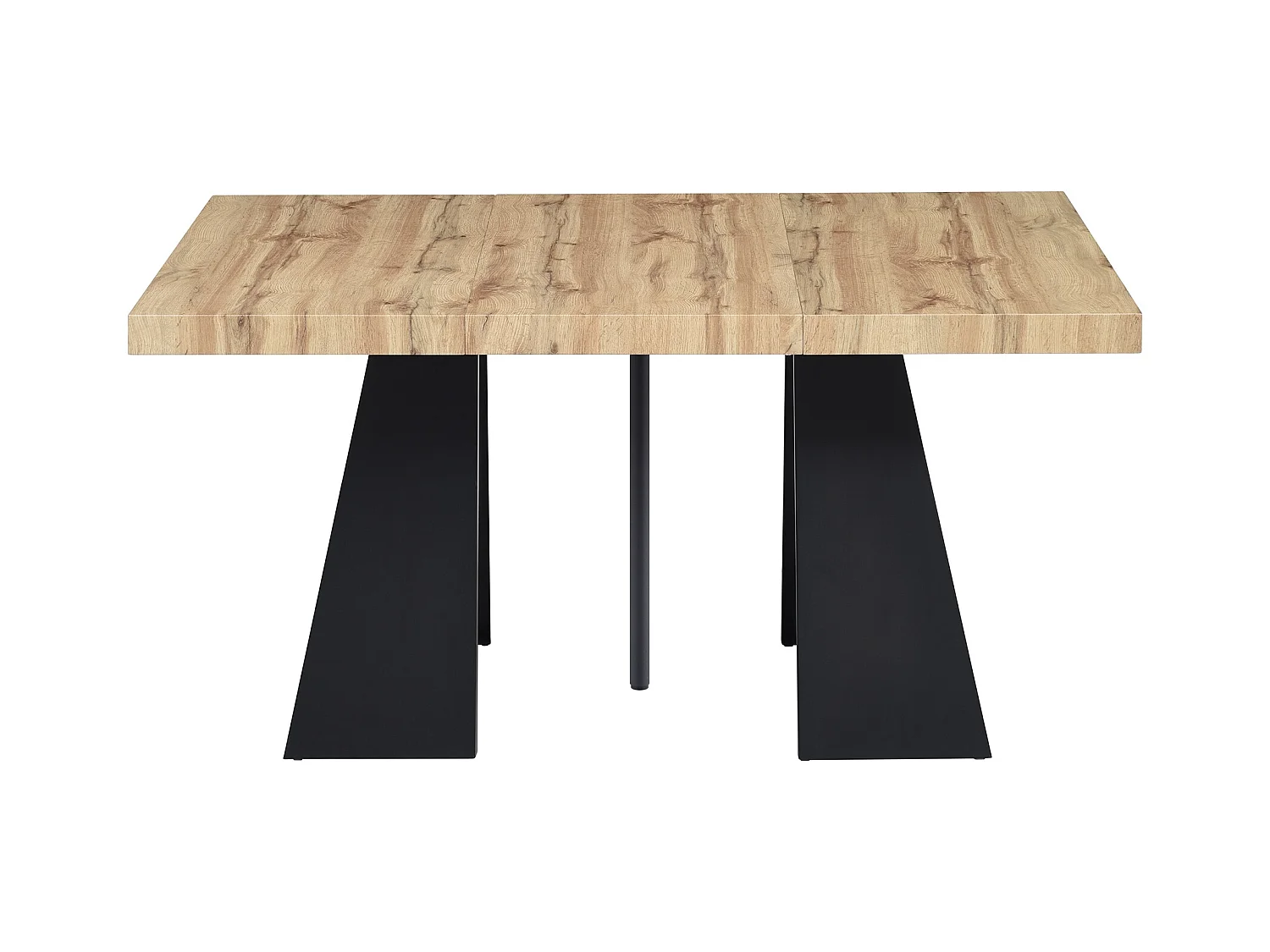 Mesa de comedor extensible de 4 a 10 personas en MDF y metal - Natural y negro - EMELIA