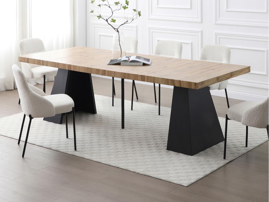 Table à manger extensible 4 à 10 personnes en MDF et métal - Naturel et noir - EMELIA