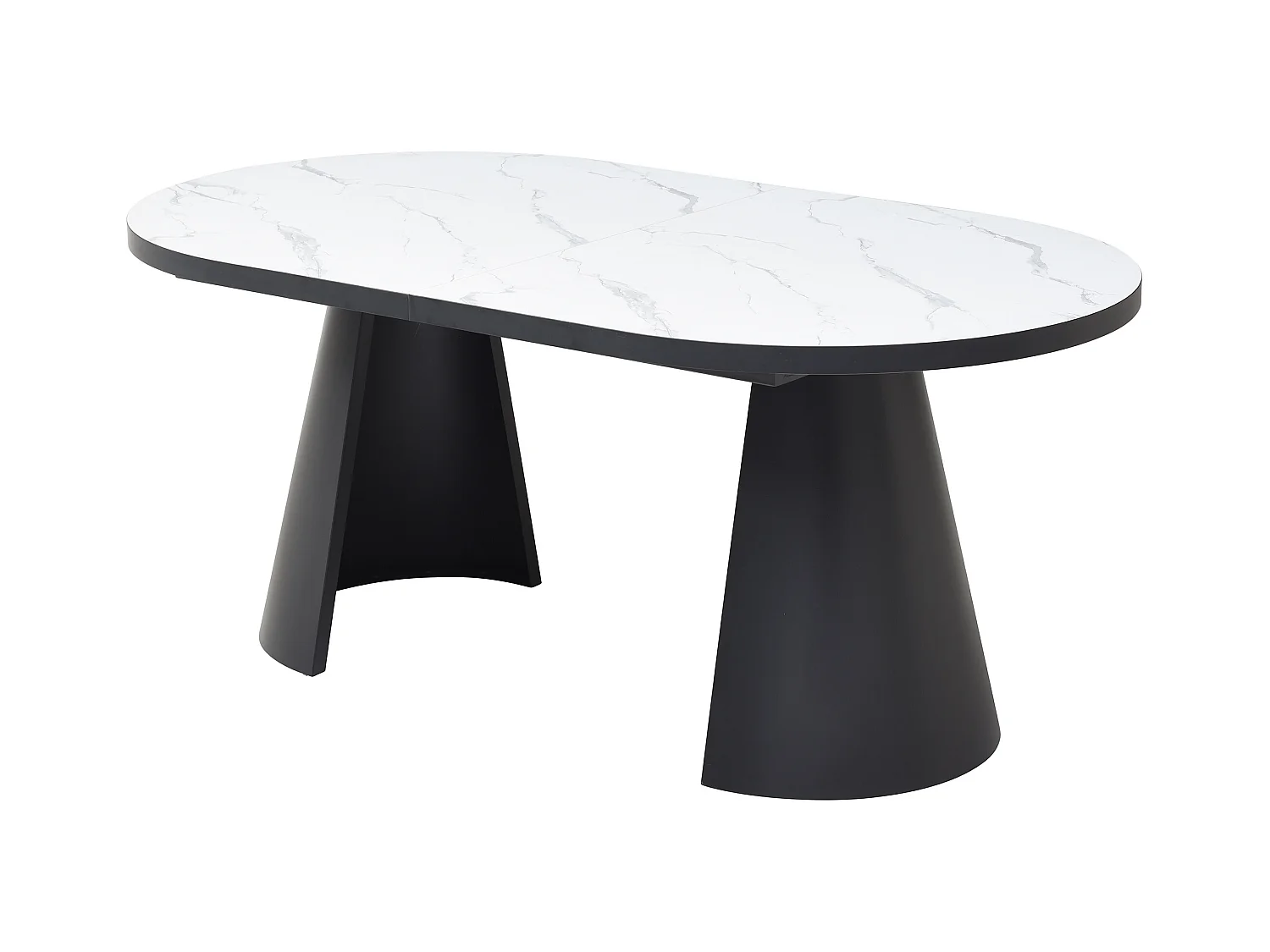 Mesa de comedor extensible para 6 a 10 personas en MDF y metal - Efecto mármol blanco y negro - KORIZEA