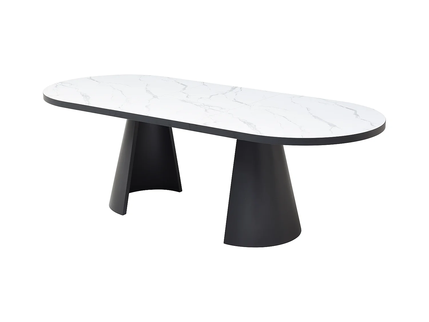 Mesa de comedor extensible para 6 a 10 personas en MDF y metal - Efecto mármol blanco y negro - KORIZEA
