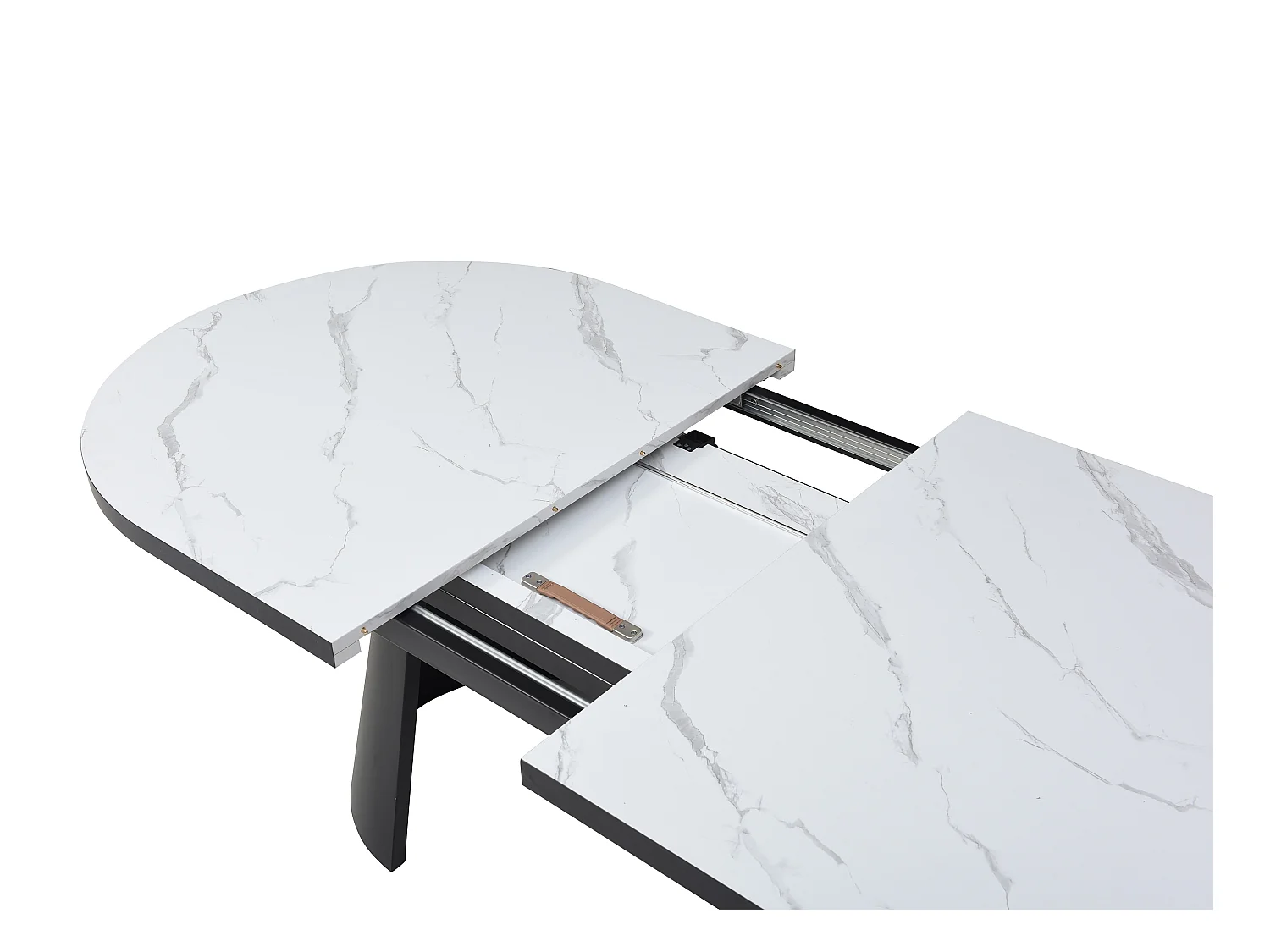 Mesa de comedor extensible para 6 a 10 personas en MDF y metal - Efecto mármol blanco y negro - KORIZEA