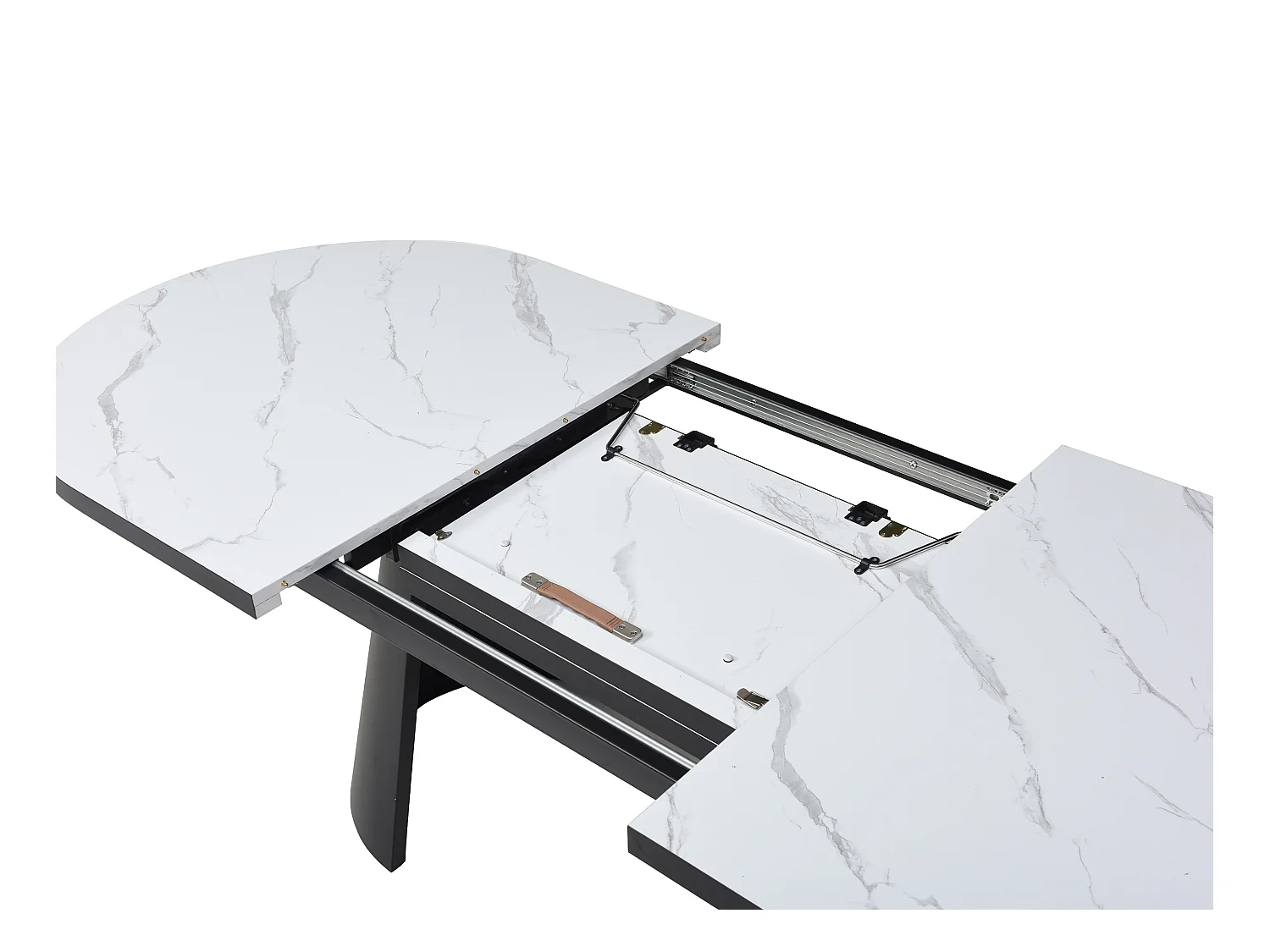 Mesa de comedor extensible para 6 a 10 personas en MDF y metal - Efecto mármol blanco y negro - KORIZEA