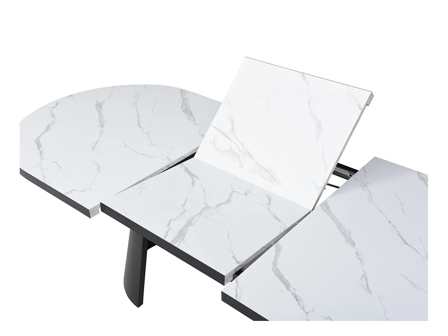 Mesa de comedor extensible para 6 a 10 personas en MDF y metal - Efecto mármol blanco y negro - KORIZEA
