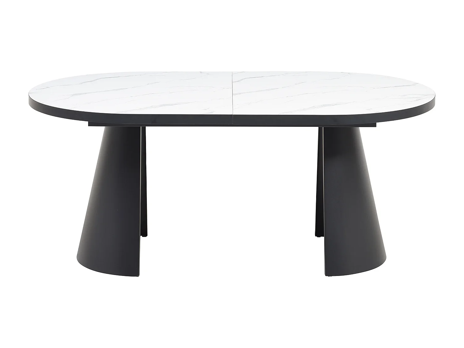 Table à manger extensible 6 à 10 personnes en MDF et métal - Effet marbre blanc et Noir - KORIZEA