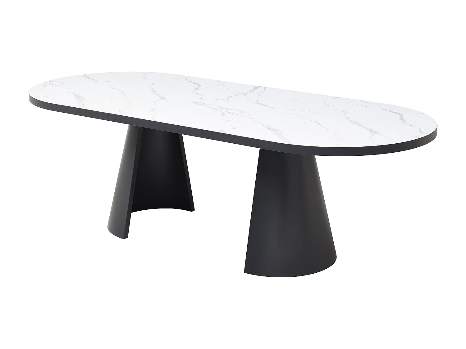 Table à manger extensible 6 à 10 personnes en MDF et métal - Effet marbre blanc et Noir - KORIZEA