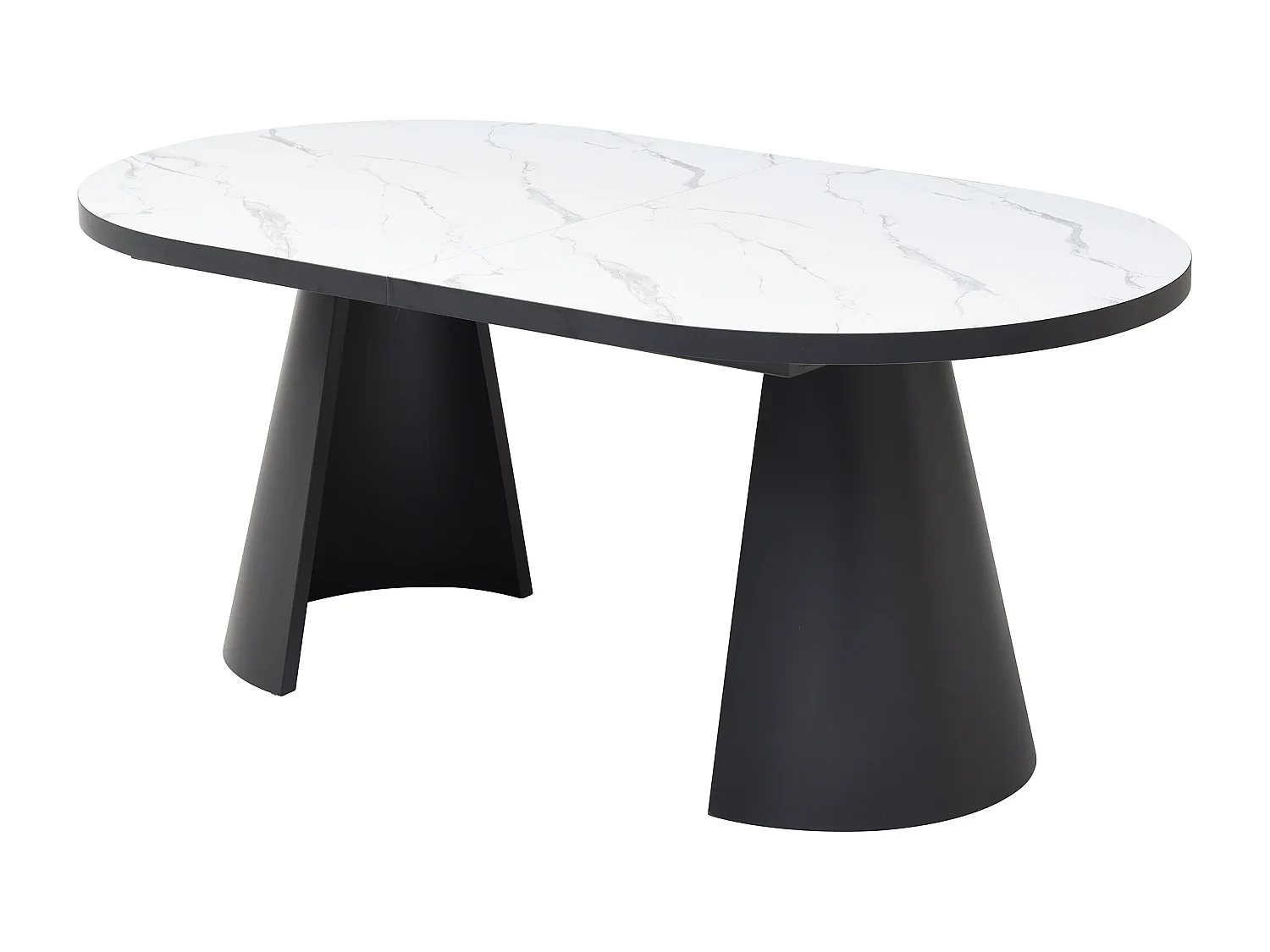 Table à manger extensible 6 à 10 personnes en MDF et métal - Effet marbre blanc et Noir - KORIZEA