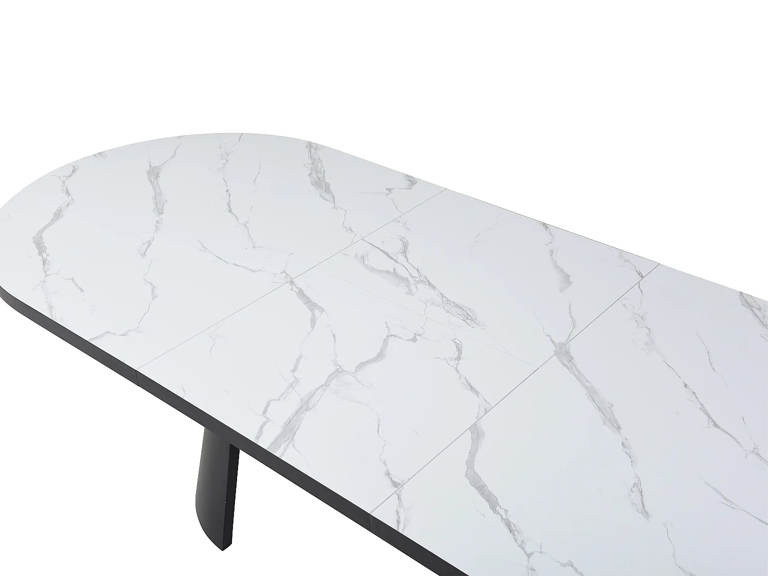 Table à manger extensible 6 à 10 personnes en MDF et métal - Effet marbre blanc et Noir - KORIZEA