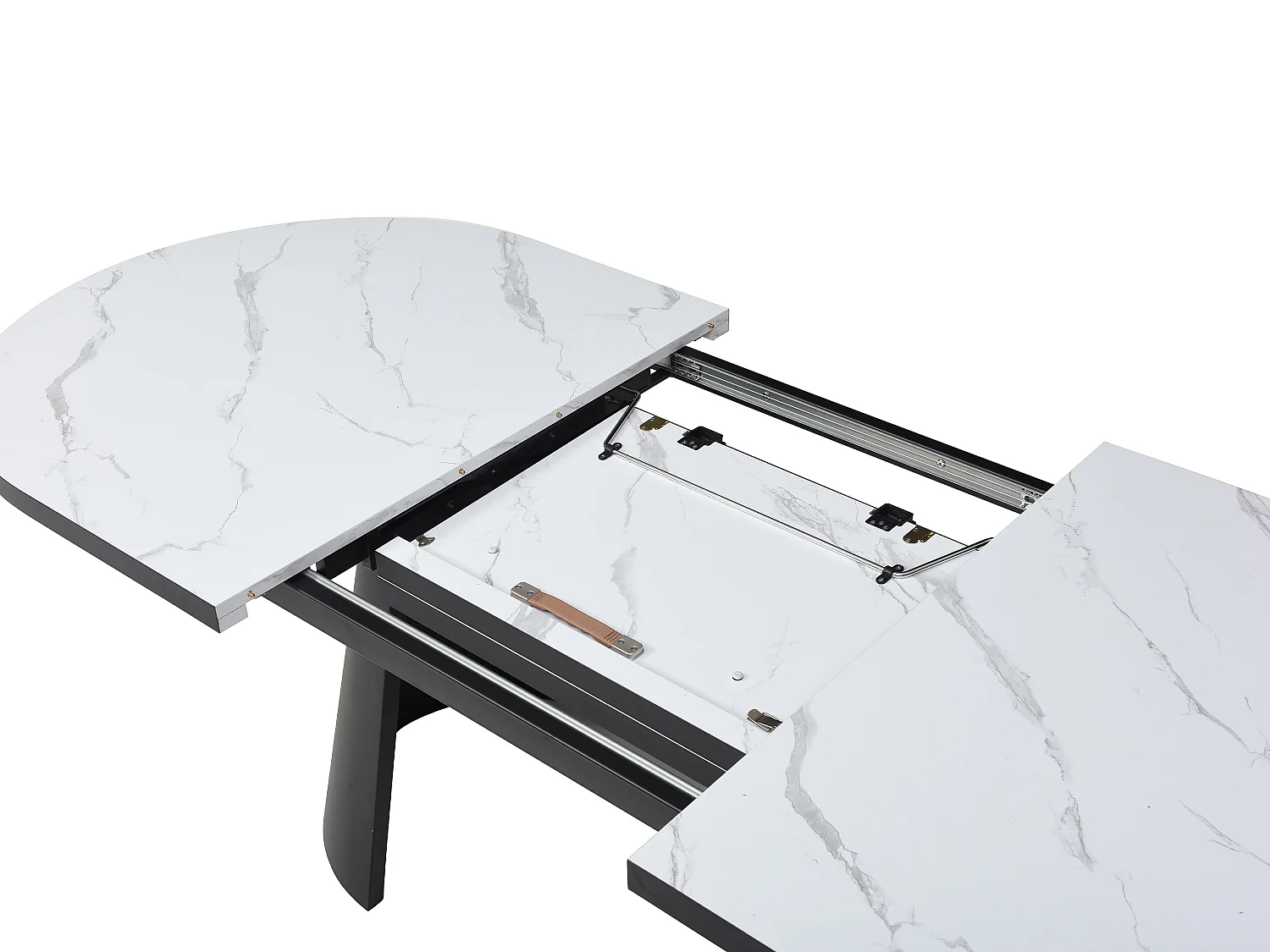 Table à manger extensible 6 à 10 personnes en MDF et métal - Effet marbre blanc et Noir - KORIZEA