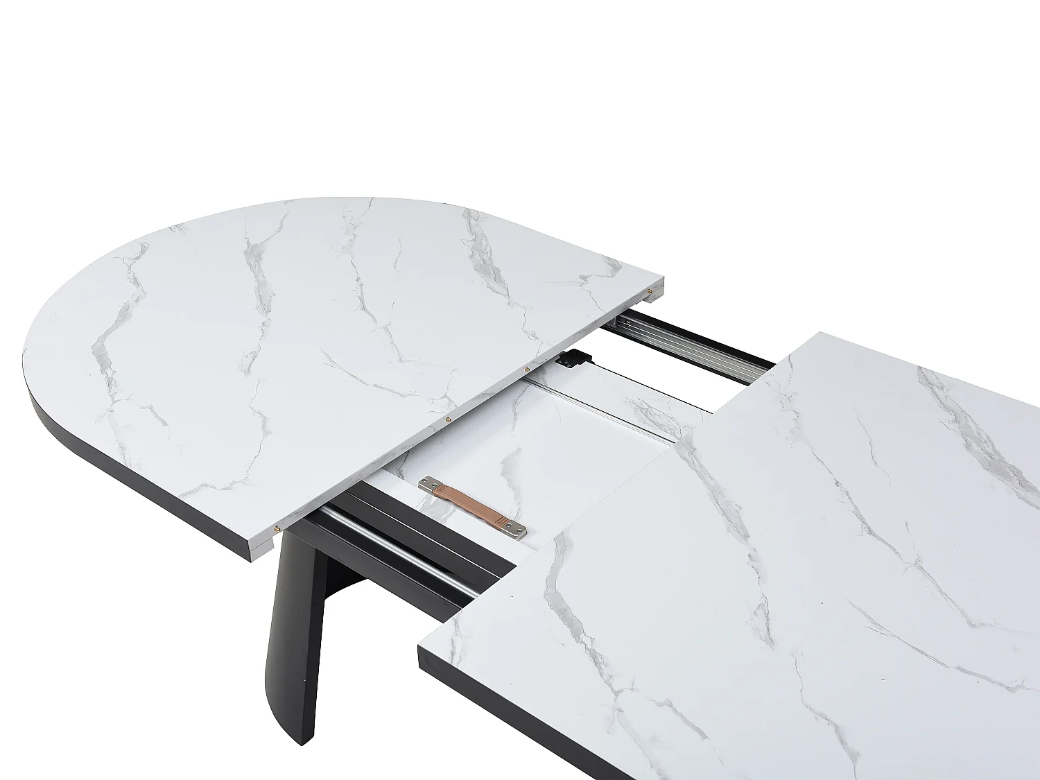 Table à manger extensible 6 à 10 personnes en MDF et métal - Effet marbre blanc et Noir - KORIZEA