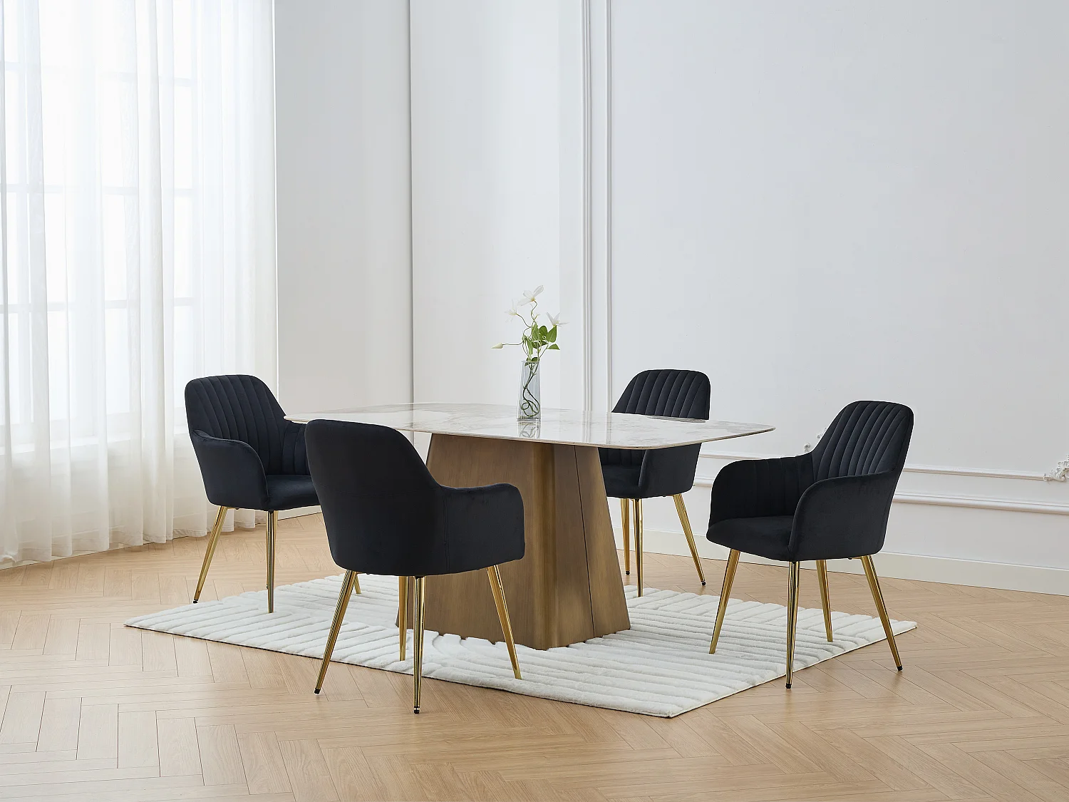 Set van 2 stoelen met armleuningen van velours en goudkleurig metaal - Zwart - ELEANA