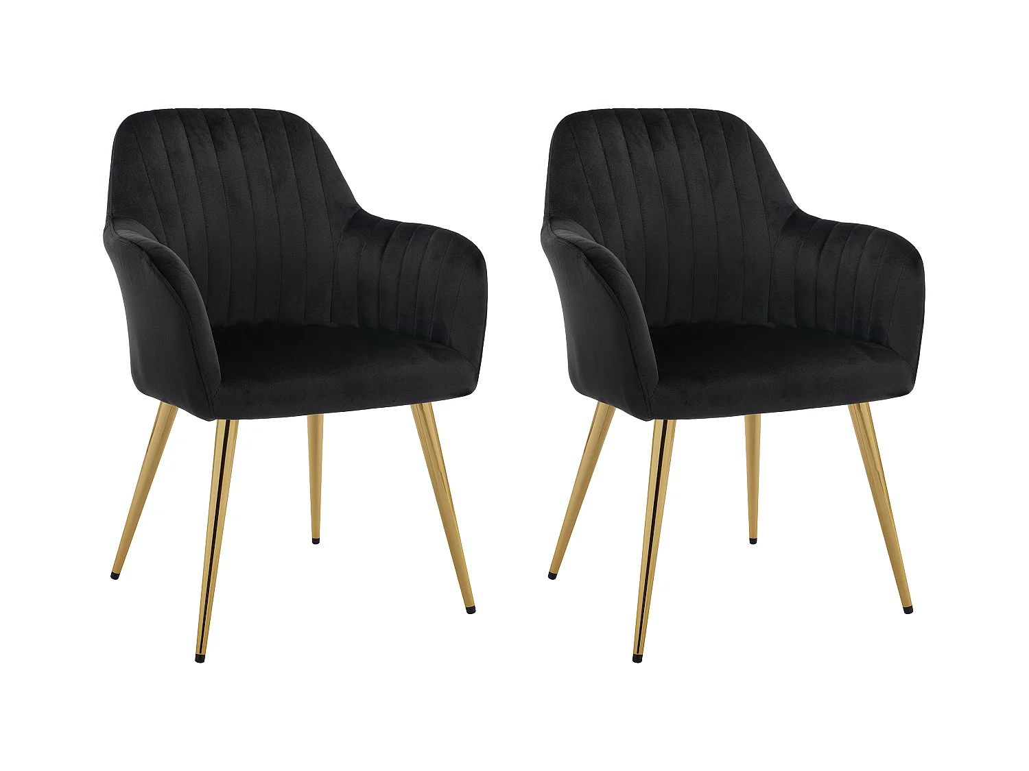 Conjunto de 2 sillas con reposabrazos de terciopelo y metal dorado - Negro - ELEANA