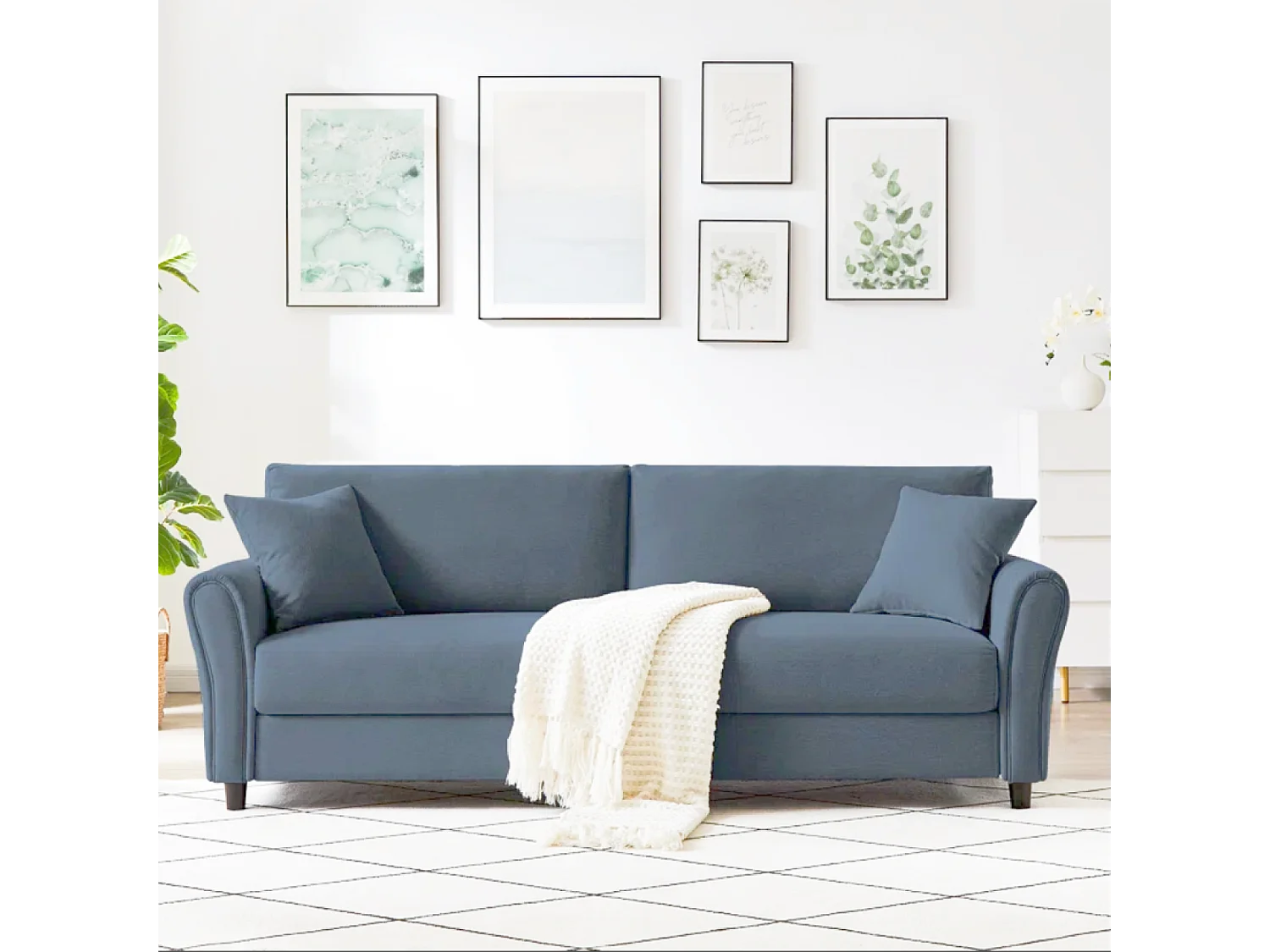 Canapé droit en tissu 4 places bleu clair LUCERNE