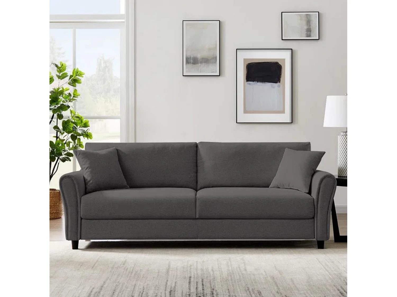 Gerades Sofa aus Stoff 4 Sitzer dunkelgrau LUCERNE