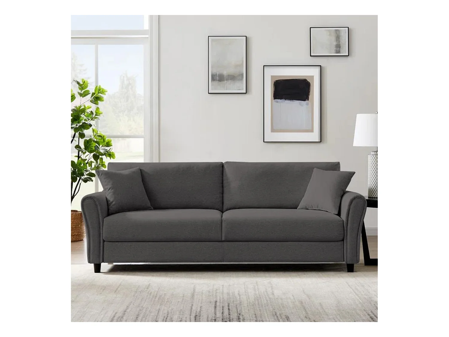 Canapé droit en tissu 4 places gris foncé LUCERNE