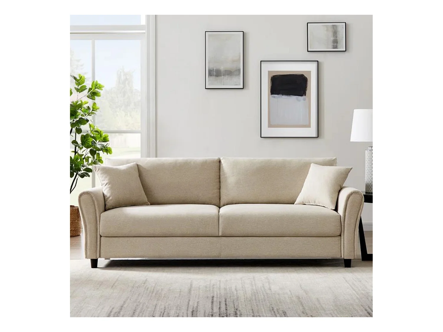 Canapé droit en tissu 4 places beige LUCERNE