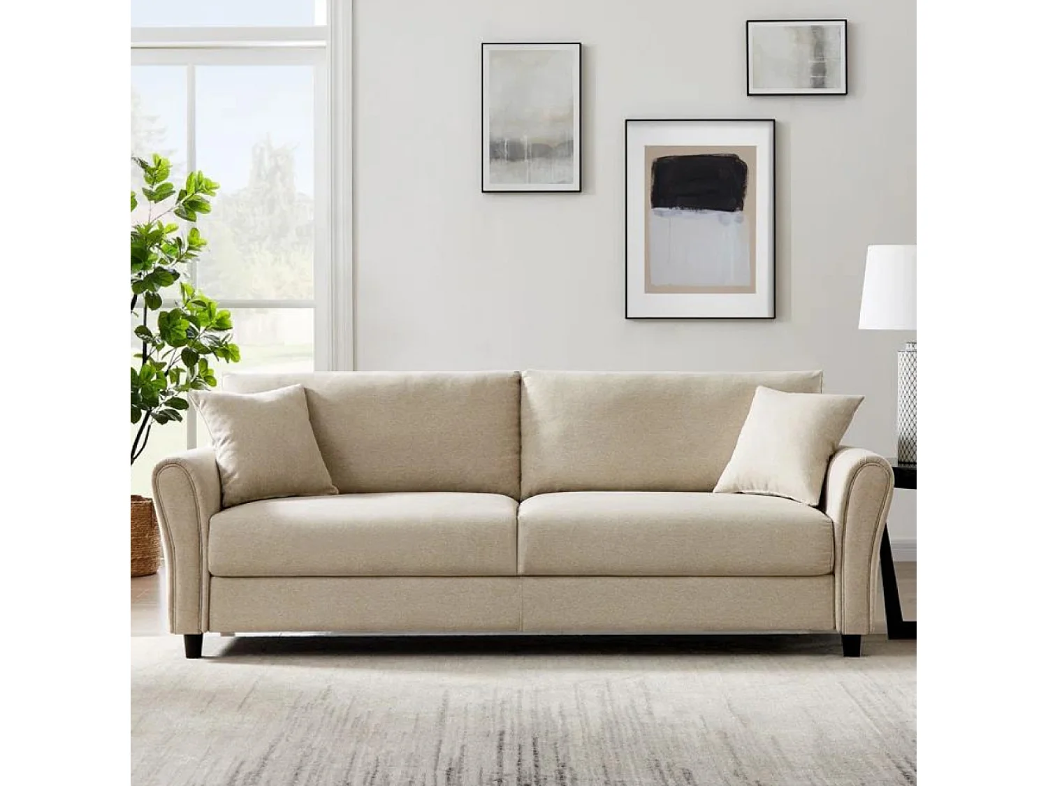 Canapé 4 places en tissu beige LUCERNE