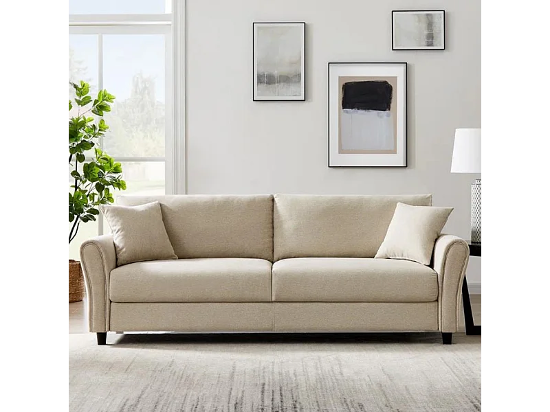 Rechte Bank van Stof 4-Zits Beige LUCERNE Comfortabel en Elegant