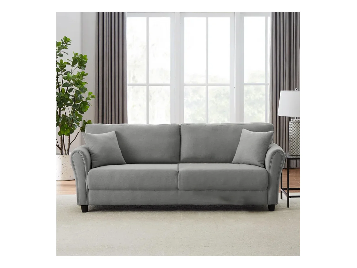 Canapé droit en tissu 4 places gris clair LUCERNE