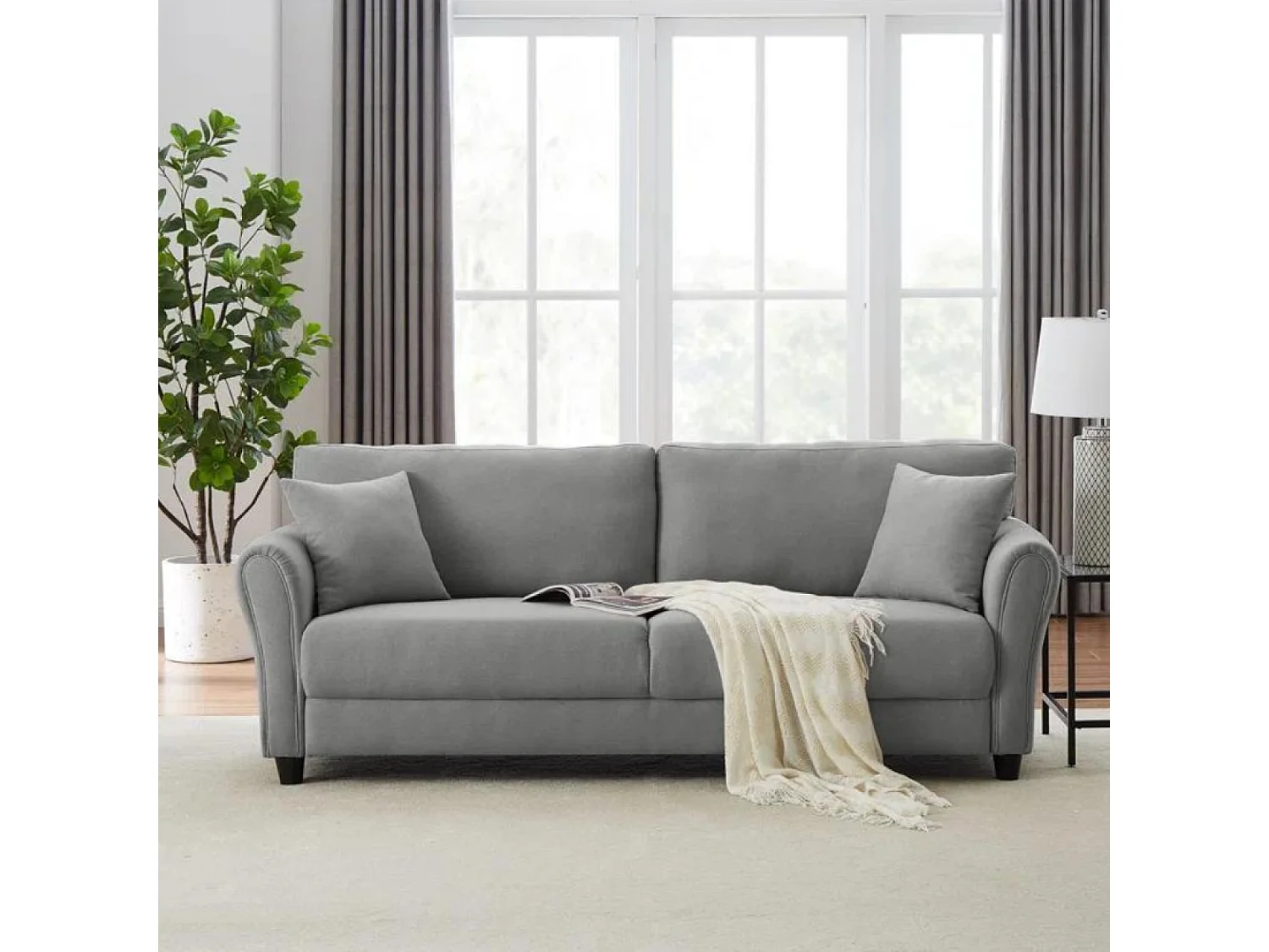 Divano dritto a 4 posti in tessuto grigio chiaro LUCERNE