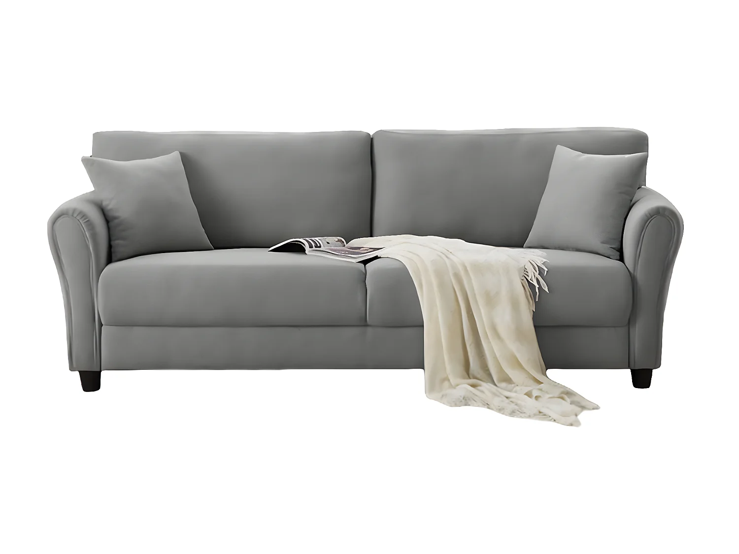 Divano dritto a 4 posti in tessuto grigio chiaro LUCERNE