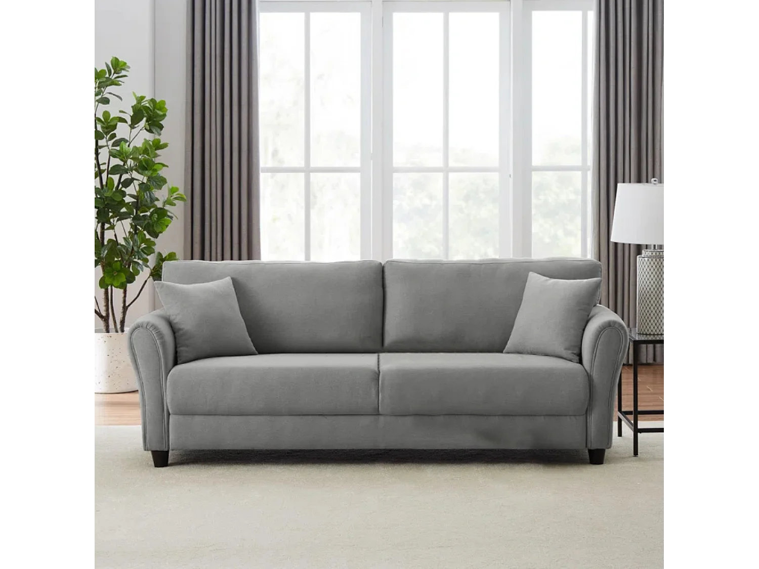 Canapé droit en tissu 4 places gris clair LUCERNE