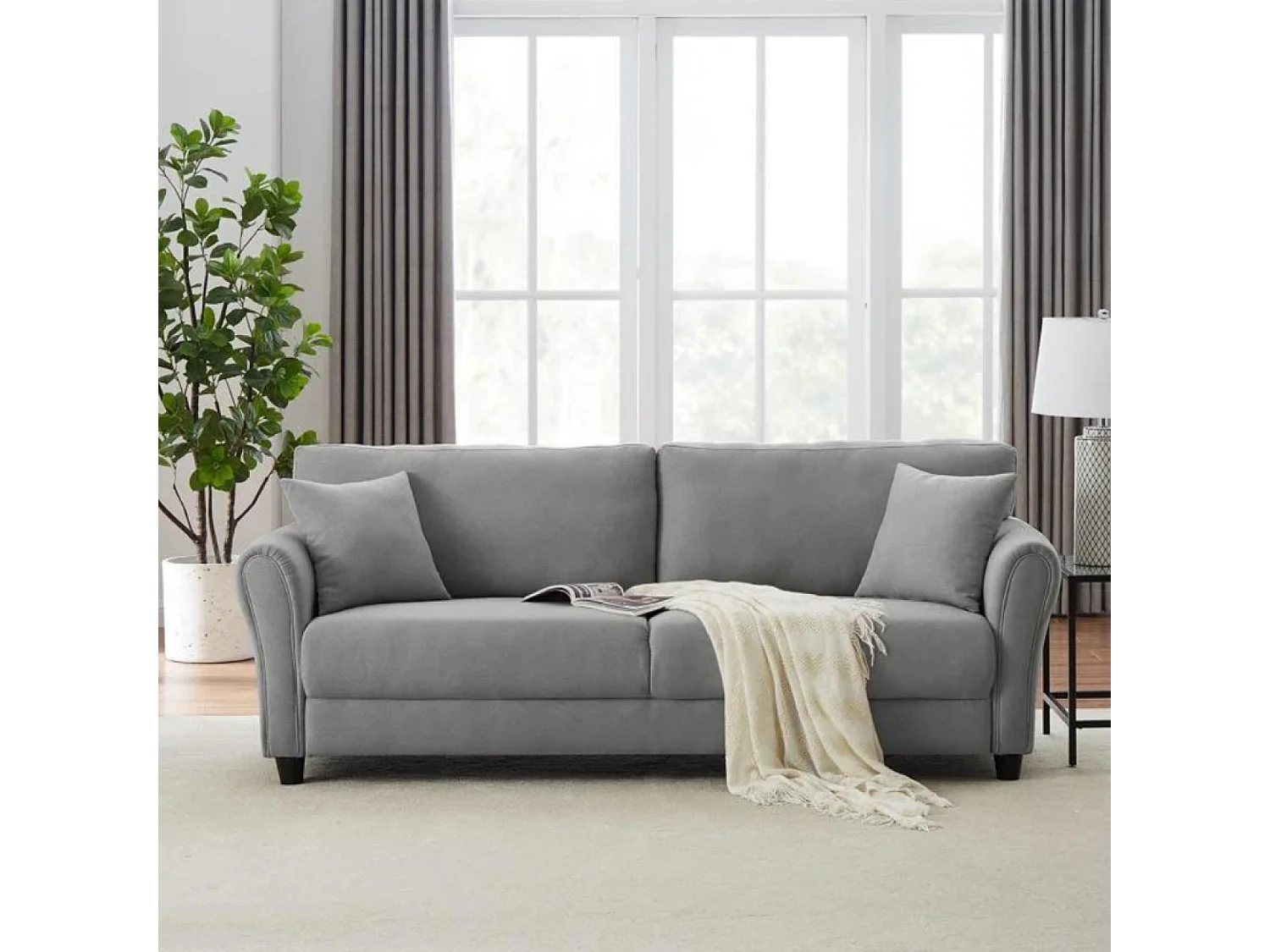 Canapé droit en tissu 4 places gris clair LUCERNE