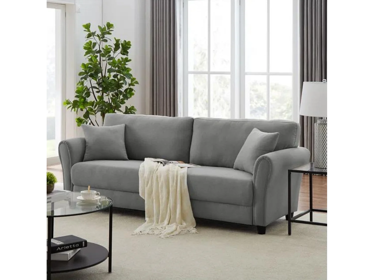 Canapé 4 places en tissu gris clair LUCERNE