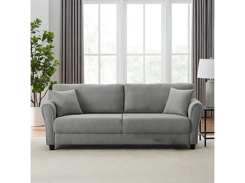 Sofá recto 4 plazas de tela gris claro LUCERNE