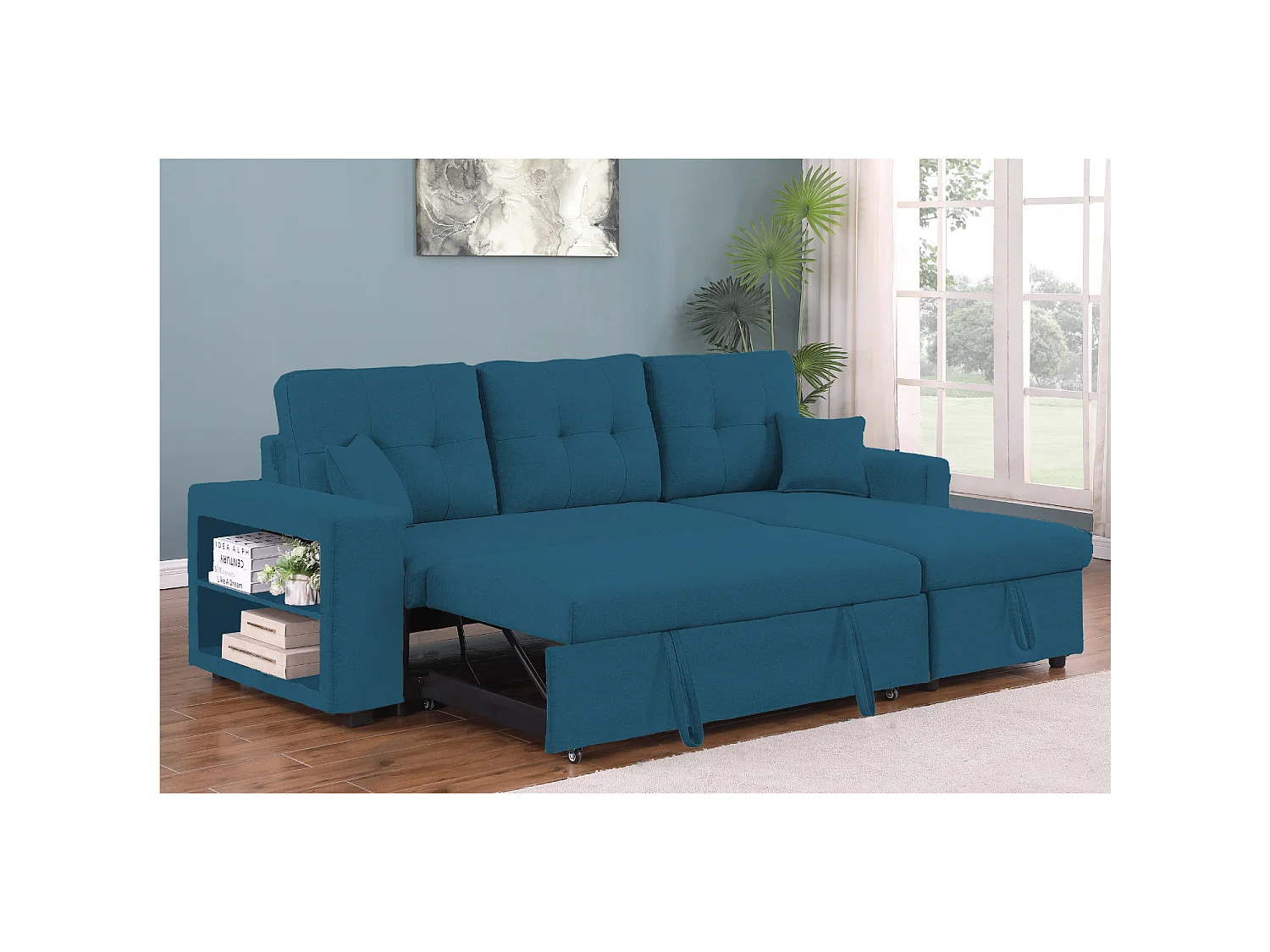 Canapé d'angle convertible bleu 4 places GLASGOW