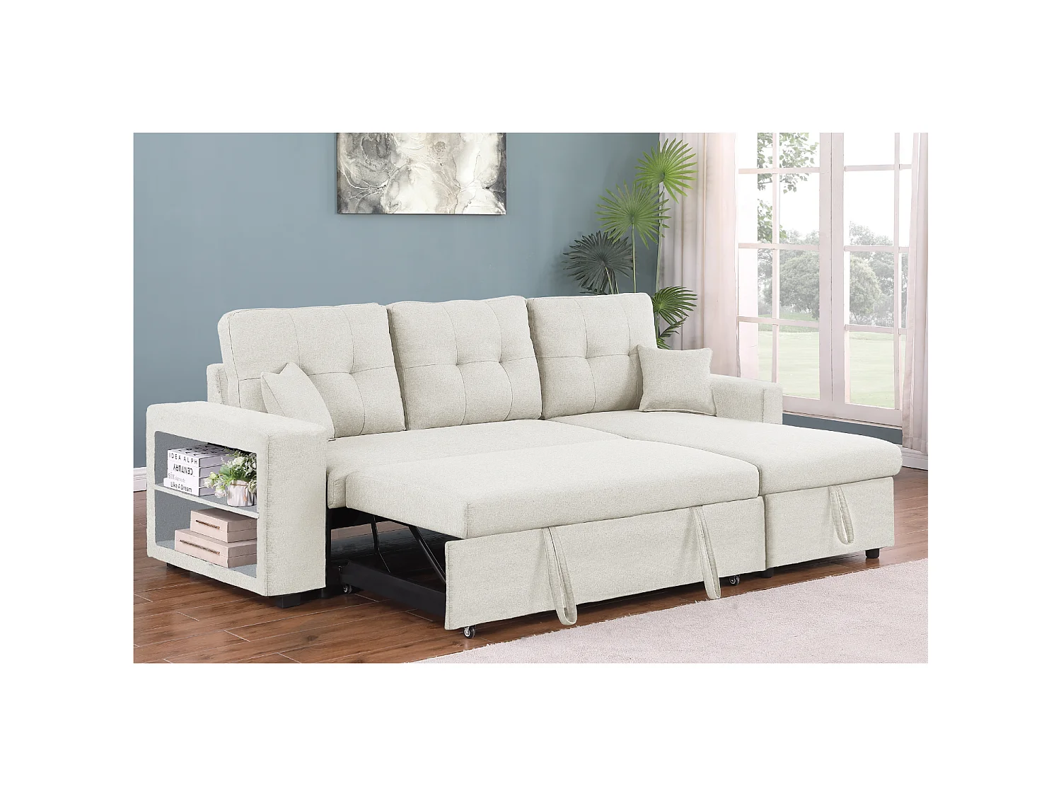 Canapé d'angle convertible beige 4 places GLASGOW