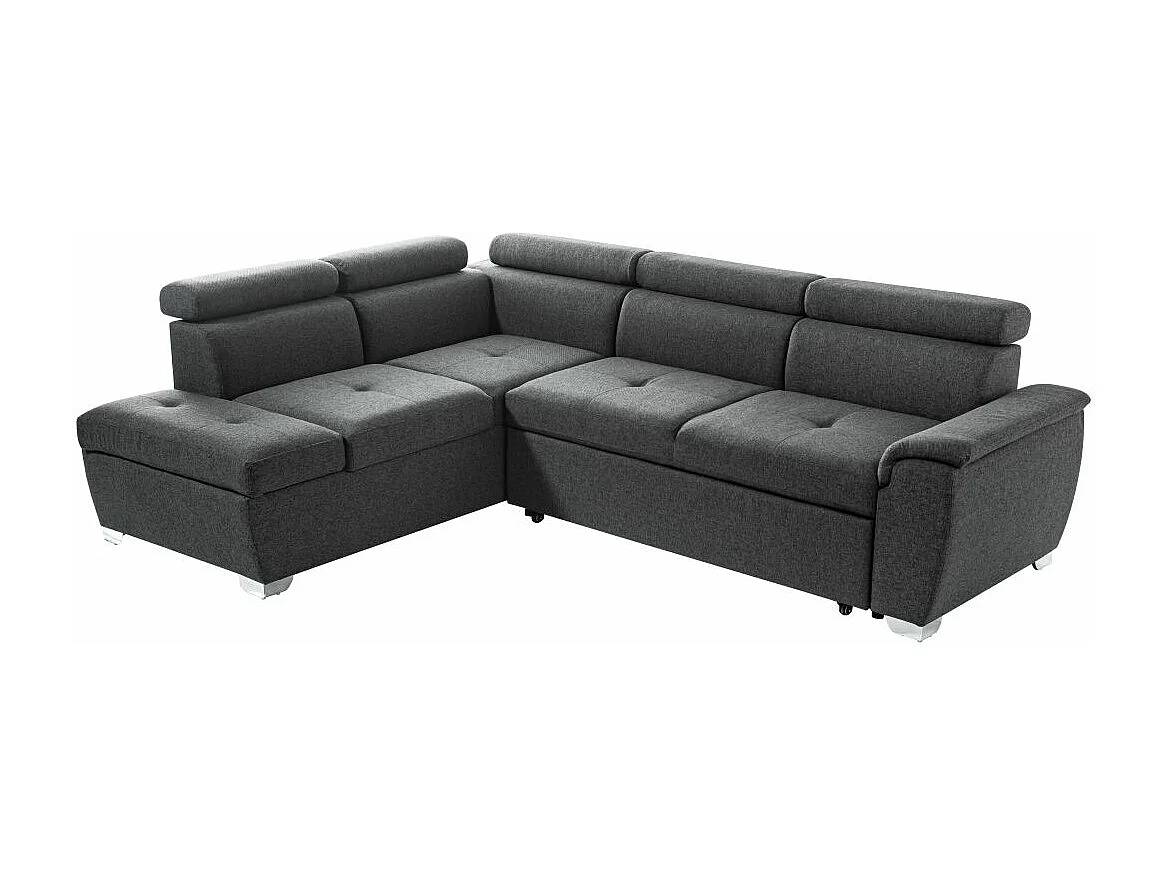 Canapé d'angle gauche convertible Paola 4 places avec coffre en tissu - Gris anthracite - L261 x P198 x H80cm - Loungitude