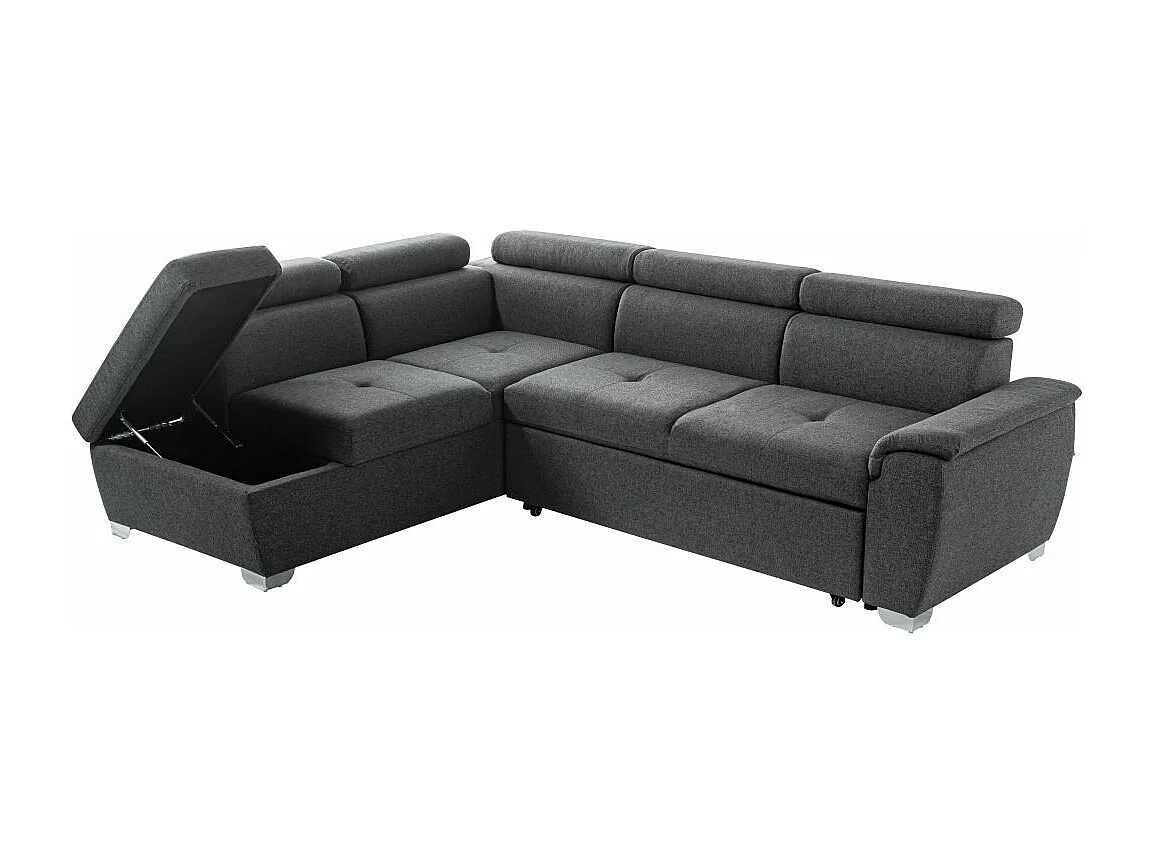 Canapé d'angle gauche convertible Paola 4 places avec coffre en tissu - Gris anthracite - L261 x P198 x H80cm - Loungitude