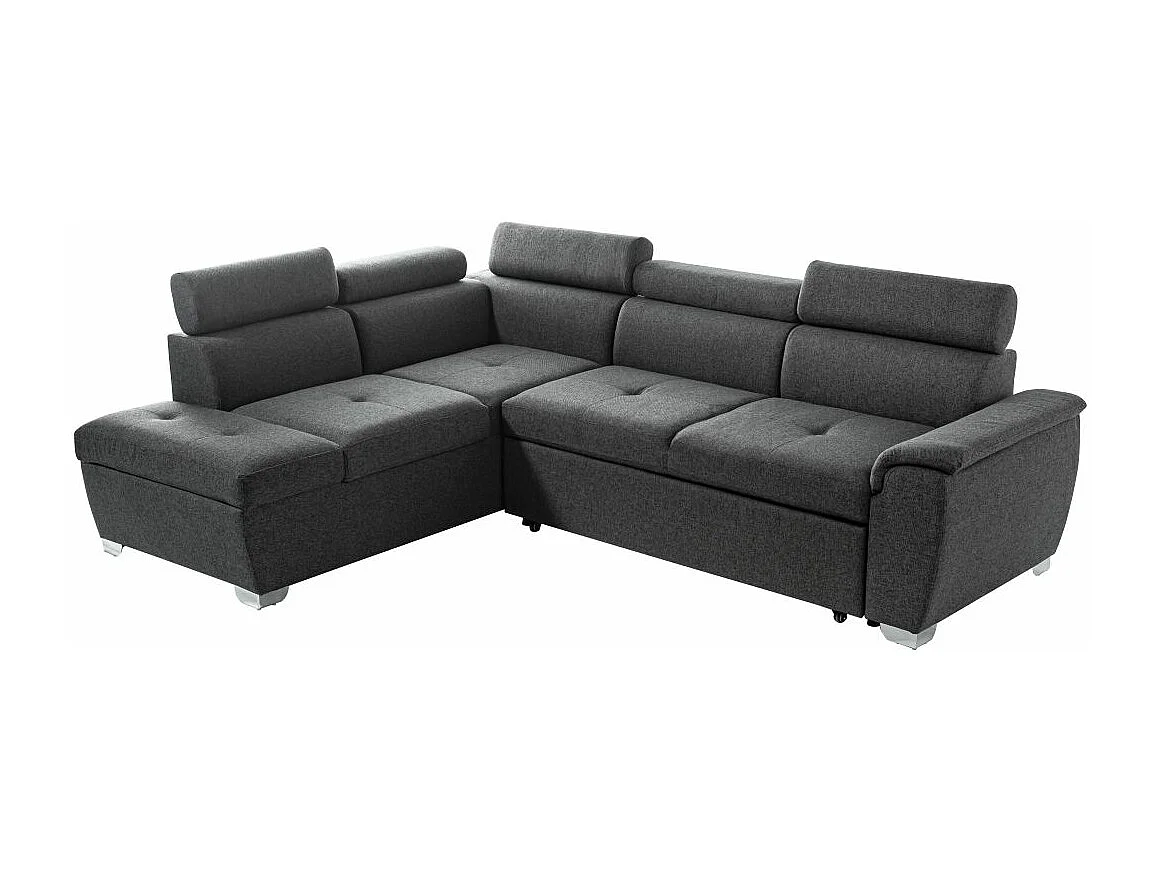 Canapé d'angle gauche convertible Paola 4 places avec coffre en tissu - Gris anthracite - L261 x P198 x H80cm - Loungitude