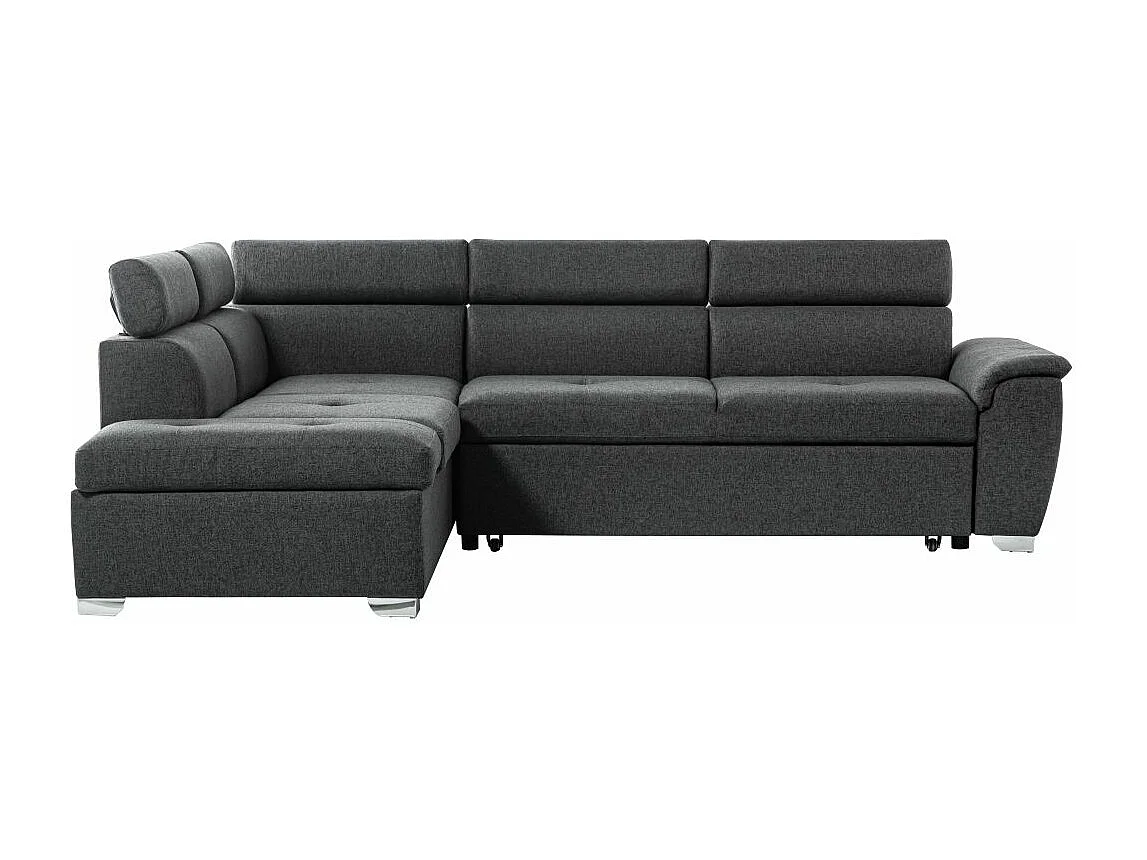 Canapé d'angle gauche convertible Paola 4 places avec coffre en tissu - Gris anthracite - L261 x P198 x H80cm - Loungitude