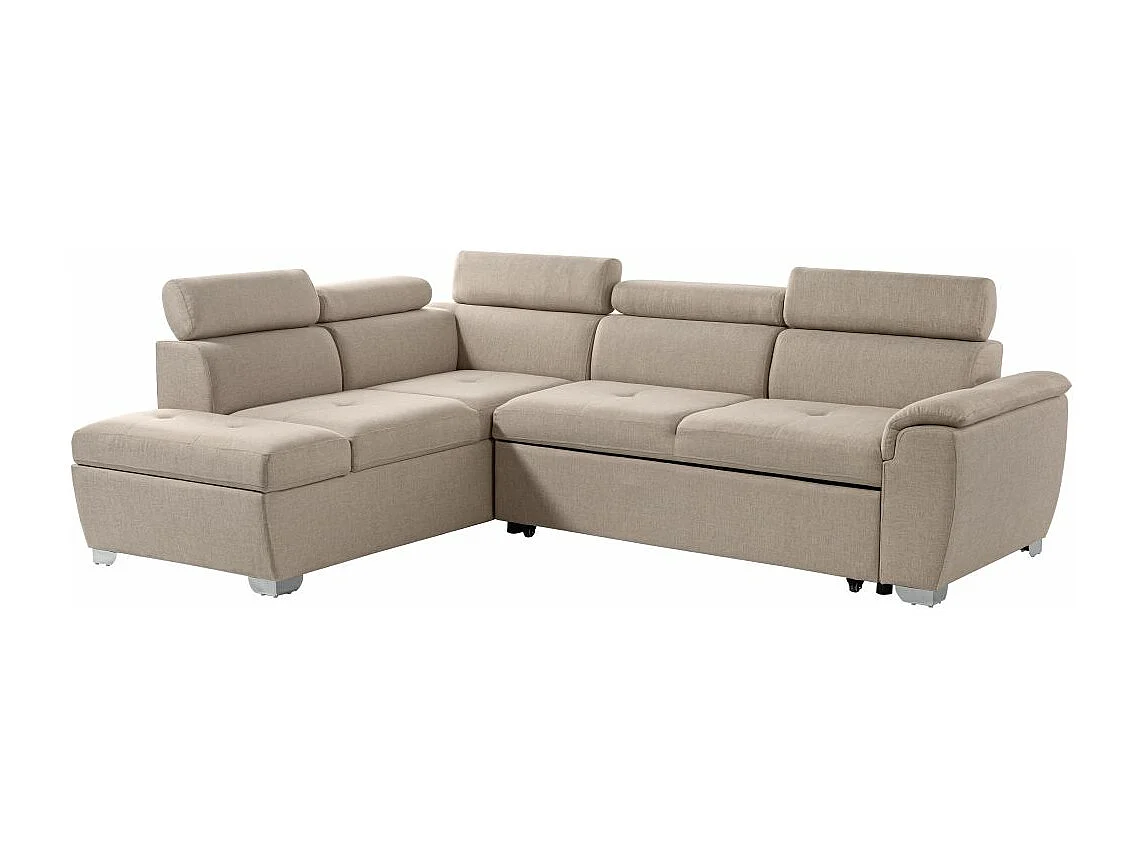 Canapé d'angle gauche convertible Paola 4 places avec coffre en tissu - Beige - L261 x P198 x H80cm - Loungitude