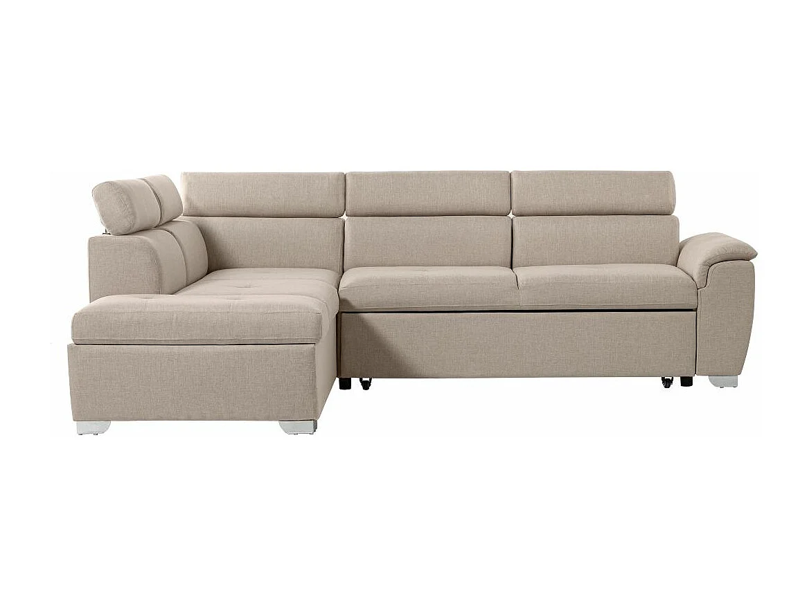 Canapé d'angle gauche convertible Paola 4 places avec coffre en tissu - Beige - L261 x P198 x H80cm - Loungitude