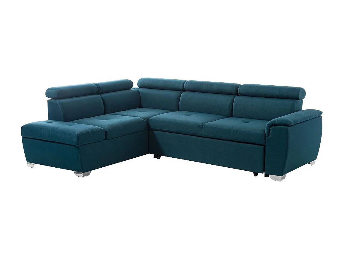Canapé d'angle gauche convertible Paola 4 places avec coffre en tissu - Bleu - L261 x P198 x H80cm - Loungitude