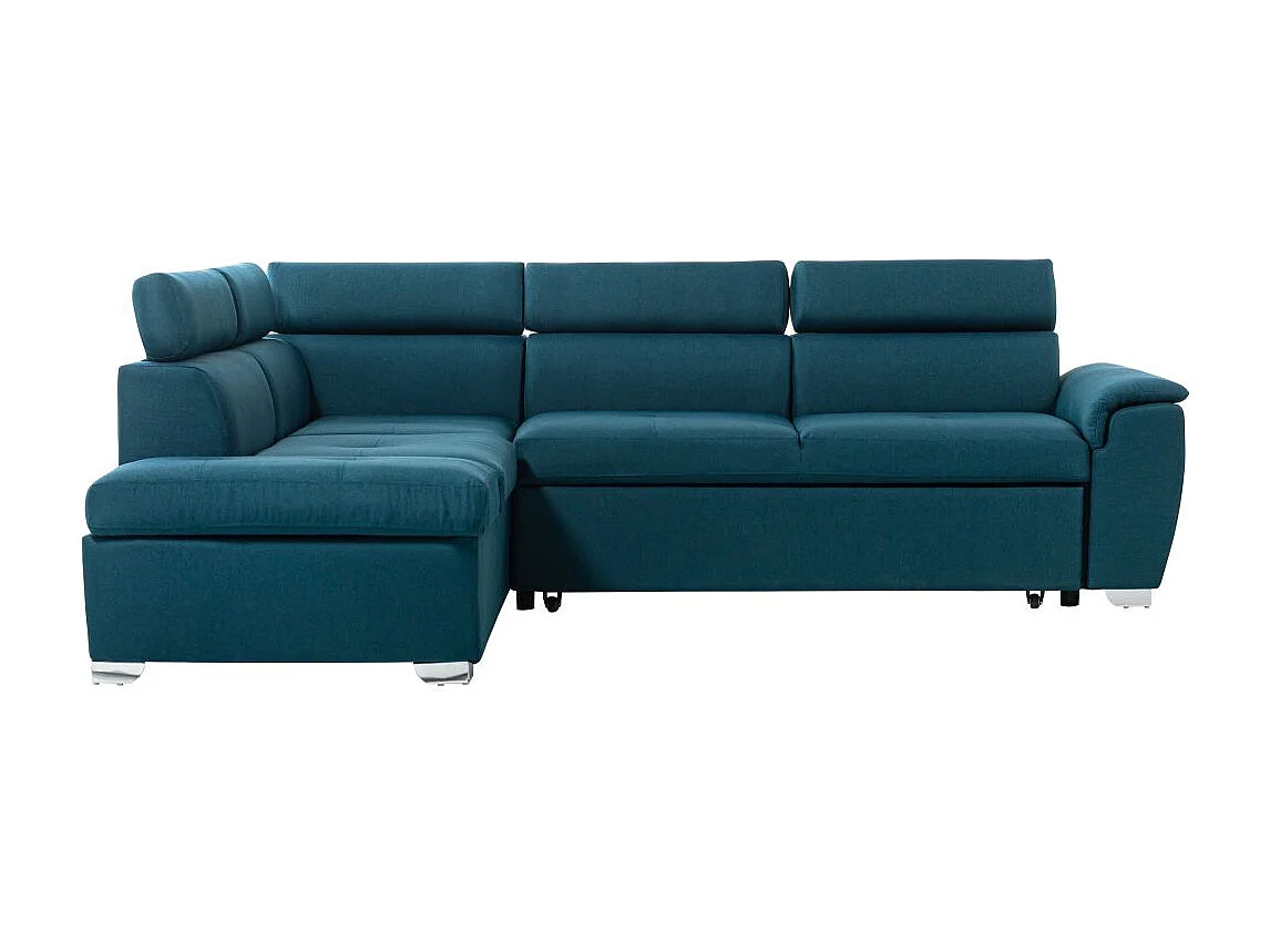 Canapé d'angle gauche convertible Paola 4 places avec coffre en tissu - Bleu - L261 x P198 x H80cm - Loungitude