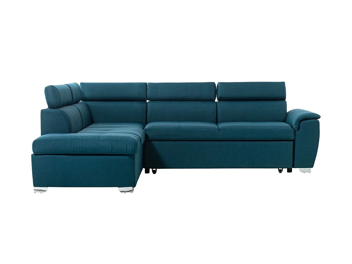 Canapé d'angle convertible 4 places avec coffre en tissu bleu PAOLA