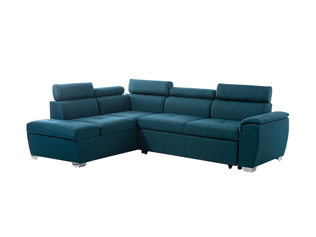 Canapé d'angle convertible 4 places avec coffre en tissu bleu PAOLA