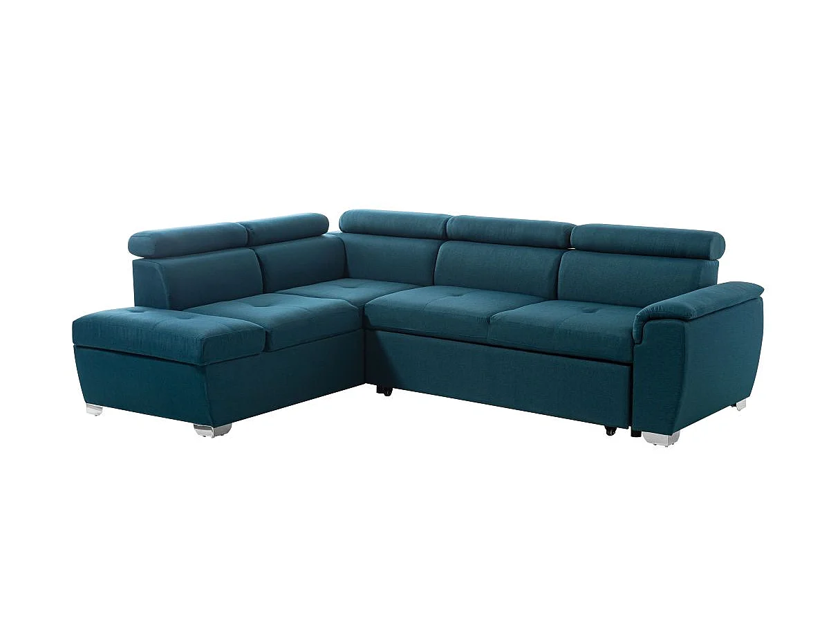 Canapé d'angle convertible 4 places avec coffre en tissu bleu PAOLA