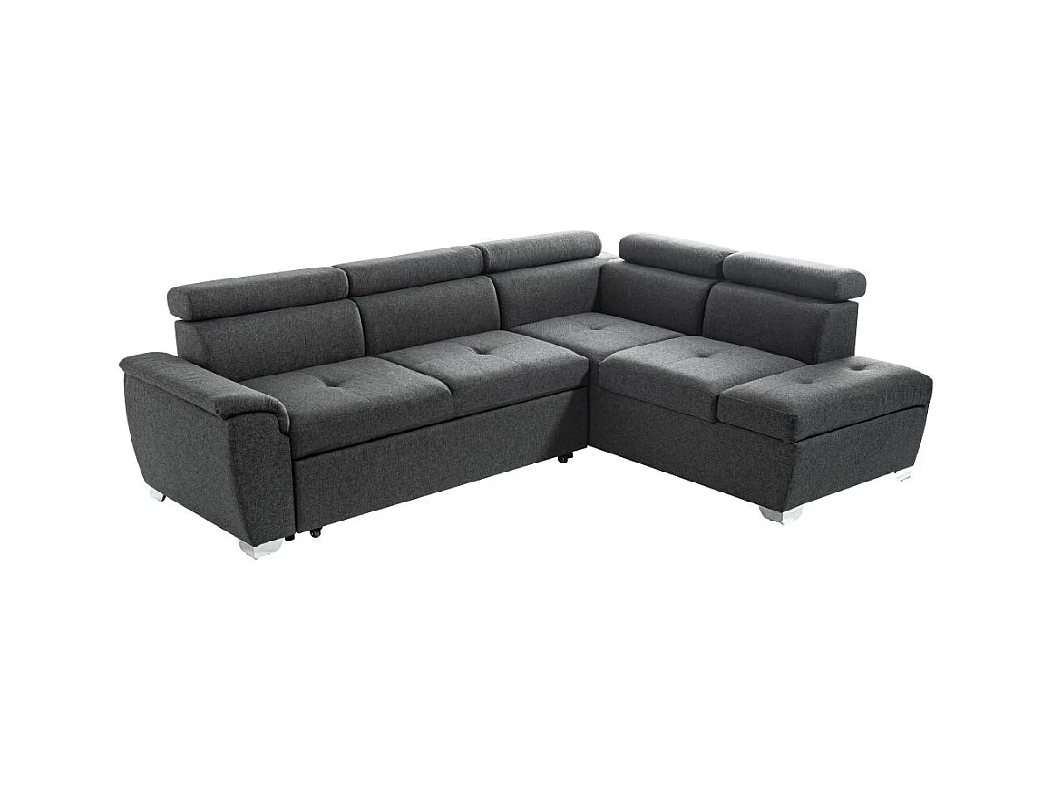 Canapé d'angle droit convertible Paola 4 places avec coffre en tissu - Gris anthracite - L261 x P198 x H80cm - Loungitude