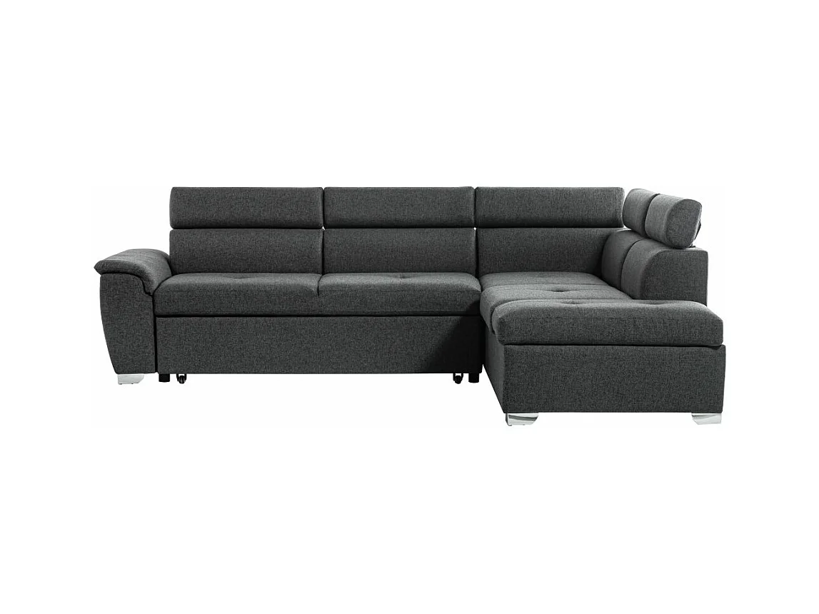 Canapé d'angle droit convertible Paola 4 places avec coffre en tissu - Gris anthracite - L261 x P198 x H80cm - Loungitude